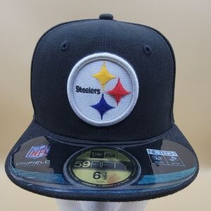 New Era 59FIFTY 6 1/2 Pittsburgh Steelers NFL Fitted Hat Cap Black On Field Kids